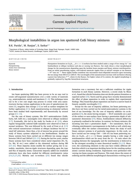 Morphological instabilities in argon ion sputtered cosi binary mixtures