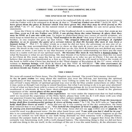 Part6 Christ The Antidote Oneness.