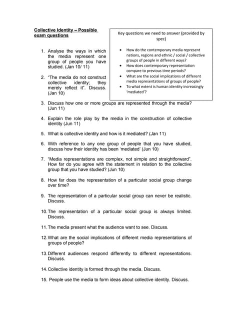 Collective Identity: Past and possible exam questions