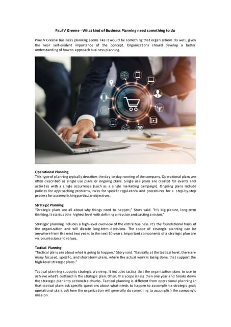 Paul V Greene - What kind of Business Planning need something to do