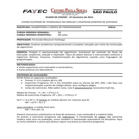 Plano de Ensino Algoritmos com Python