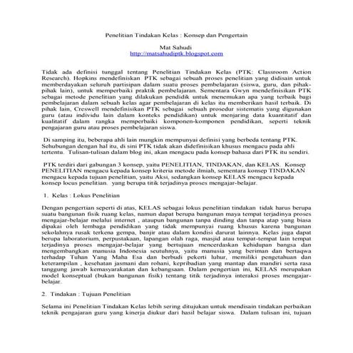 Penelitian tindakan kelas konsep dan kriteria 
