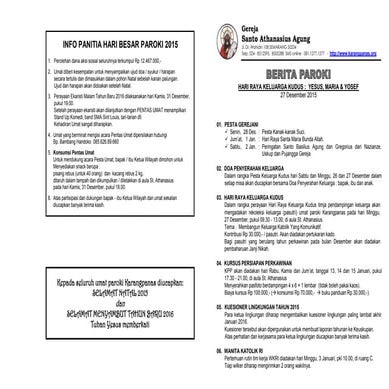Berita Paroki 26-27 Desember 2015