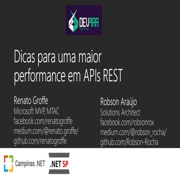Dicas para uma maior performance em APIs REST - DEVPIRA Festival - Dezembro-2018