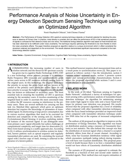 Performance Analysis of Noise Uncertainty in Energy Detection Spectrum Sensin...