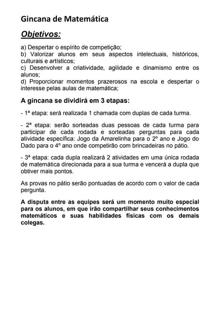 Perguntas da gincana para o 2º e 4º ano pdf