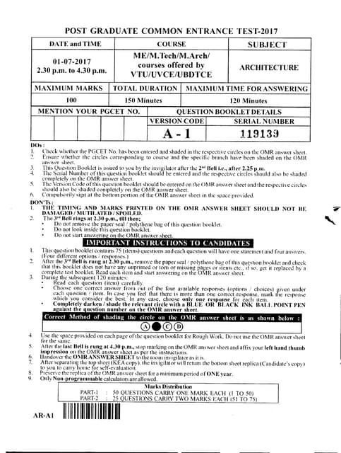 Pgcet Architecture 2017 question paper