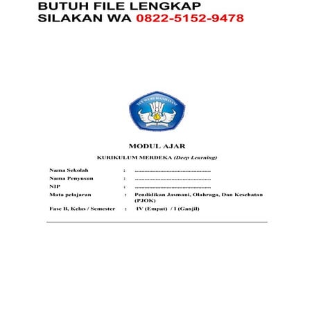 Modul Ajar Deep Learning PJOK Kelas 4 SD Terbaru 2025