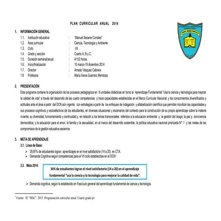 Plan Anual  CTA 4° SECUN. con RUTAS y DCN marzo 2014 Xenia Guerrero Mendoza P...