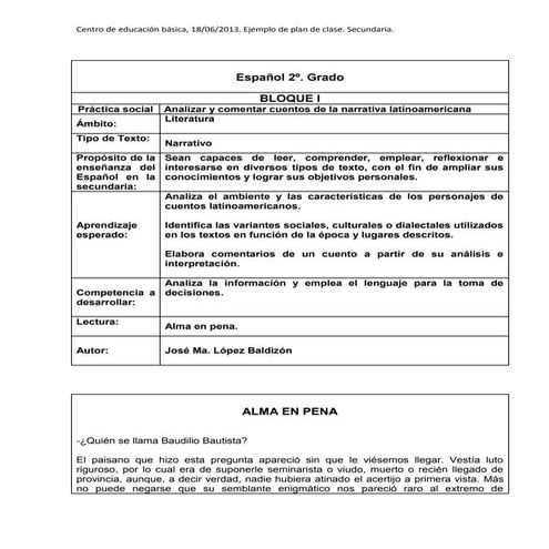 Planificación didáctica lectura de un texto