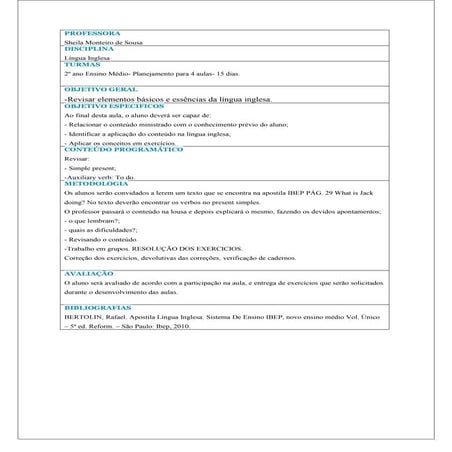 Plano de aula 1  para 2 º ano ensino médio