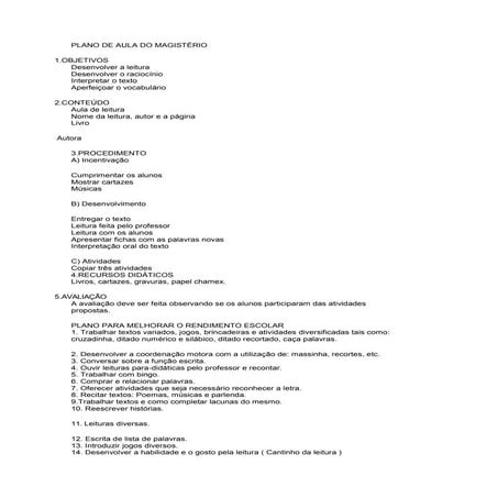 Plano de aula do magistério