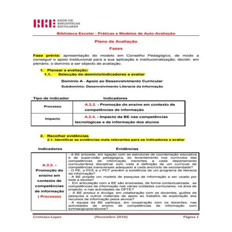 Plano de avaliação