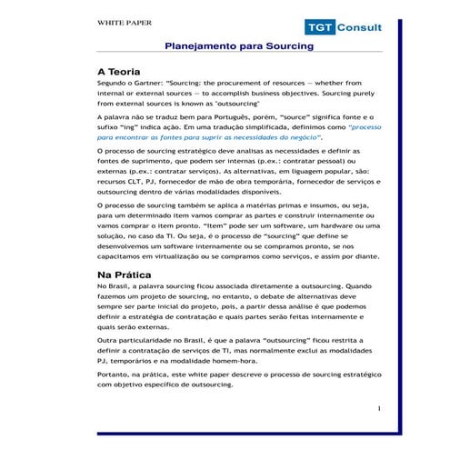 Sourcing e Planejamento de Outsourcing