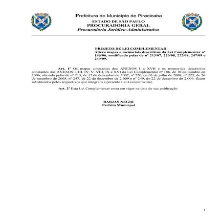 Projeto de Lei que altera a LC 186-2006