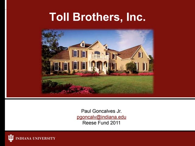 2011 Reese Fund Presentation - Toll Brothers