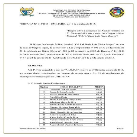Portaria nº 013   lista de condecorados alamar 3 bim
