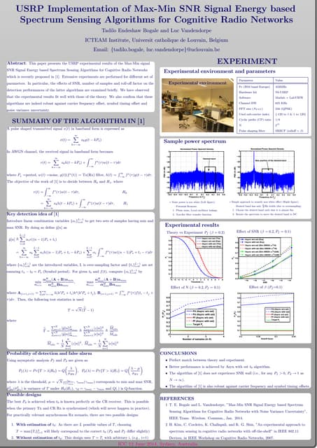 USRP Implementation of Max-Min SNR Signal Energy based Spectrum Sensing Algor...