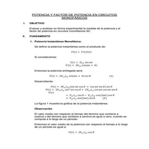 Potencia y factor de potencia en circuitos monofásicos
