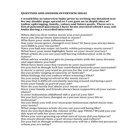 Potential questions for Indias interview