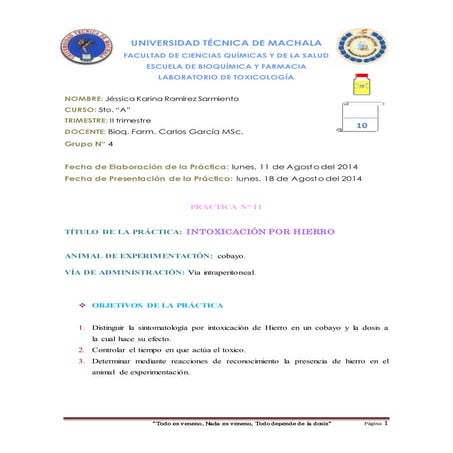 Practica # 11 intoxicación por hierro