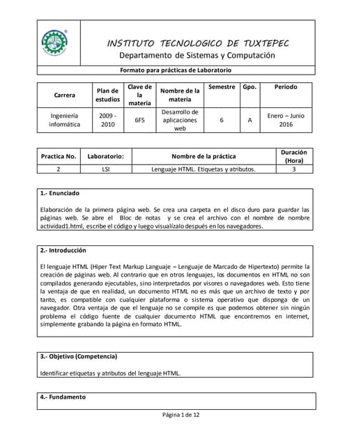 Práctica 2   lenguaje html. etiquetas y atributos.