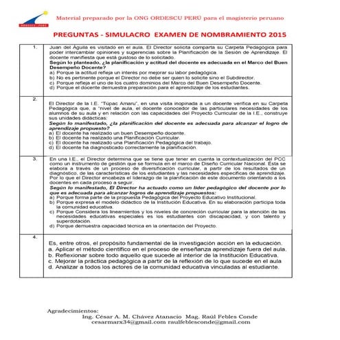 Preguntas   simulacro  examen de nombramiento 2015