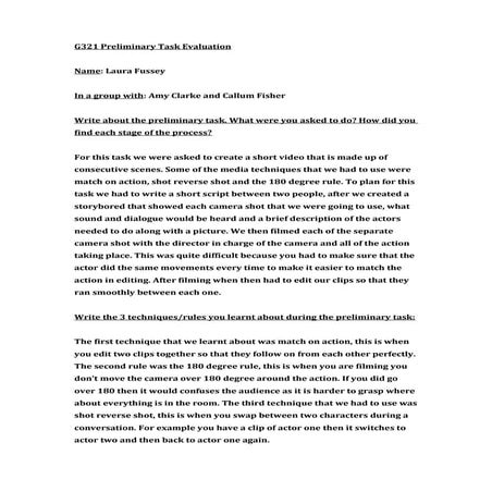 Preliminary task evaluation lf