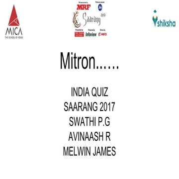 Saarang 2017 India Quiz prelims with Answers