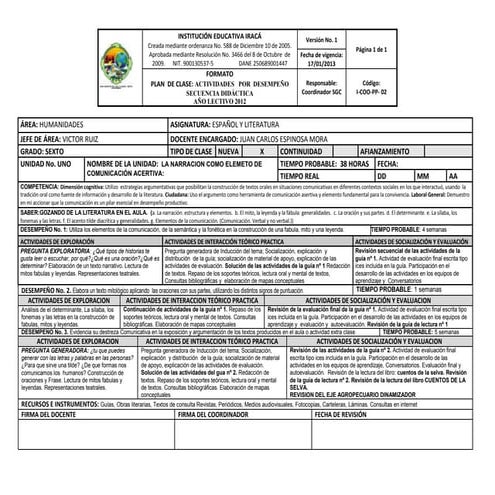 Preparador de clases primer periodo grado 6º