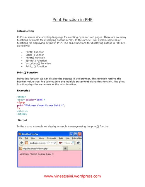 Print function in PHP