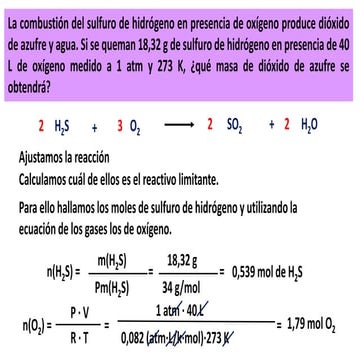 Problema de reactivo limitante h2 s y o2