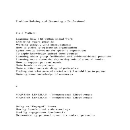 Problem Solving and Becoming a ProfessionalField Matters