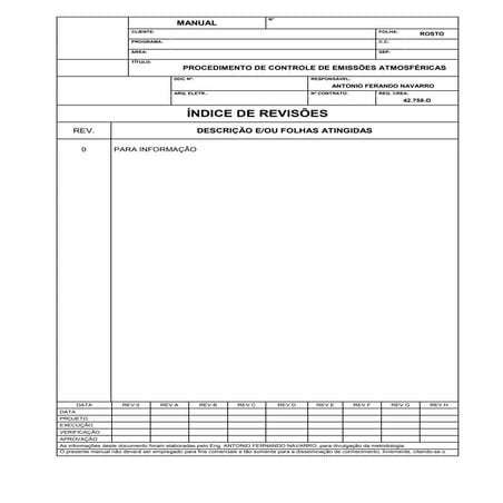 Procedimento de controle de emissões atmosféricas