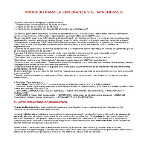 Proceso para la enseñanza y el aprendizaje