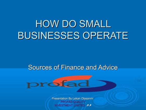 Sources of finance and advice