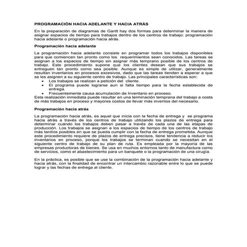 Programación hacia adelante y hacia atras