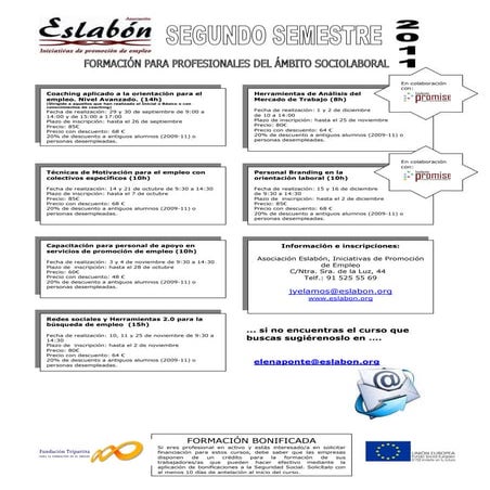 Programación de formación segundo semestre para profesionales del ámbito soci...