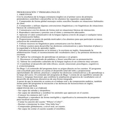 Programacion 1 primaria ingles