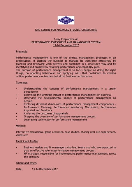 Programme on performance assessment   13-14-12-2017