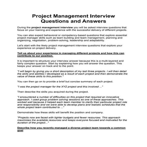 Project management interview