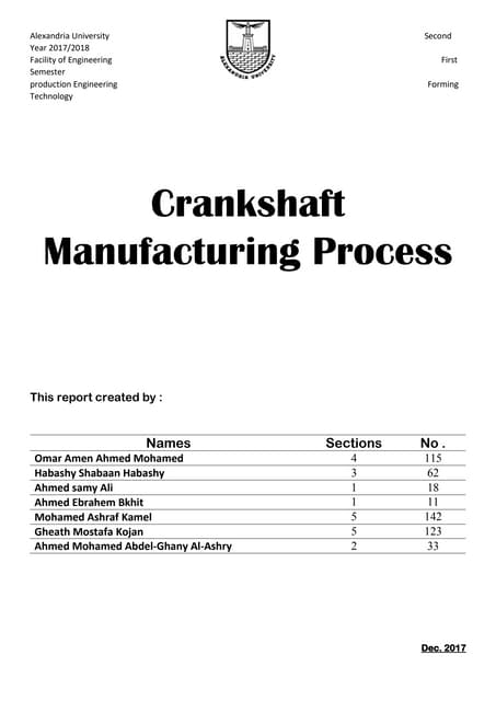 Crankshaft Manufacturing Project report 