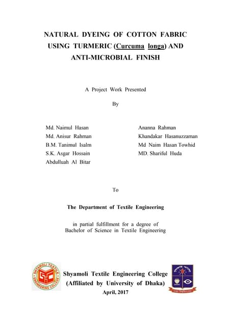 A Project work on Natural Dyeing of Cotton Fabric using Turmeric (Curcuma lon...