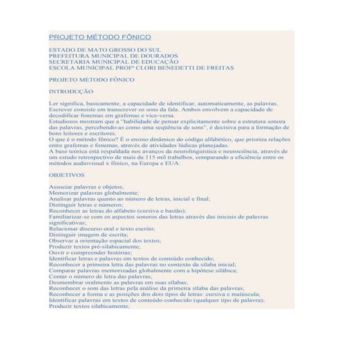 Projeto Método Fônico