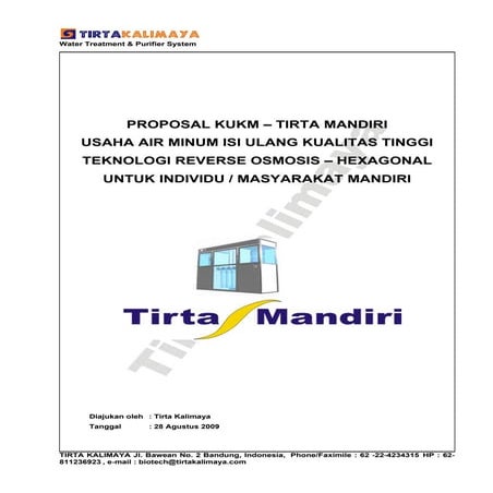 Proposal Ukm Air Minum Isi Ulang  Tirta Mandiri
