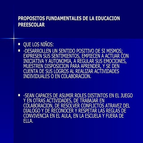 Propositos fundamentales de la educacion preescolar