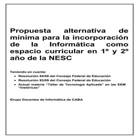 Propuesta de mínima para la Informática en 1º y 2º año de la NESC