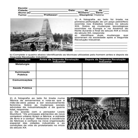 Atividades de História: Segunda Revolução Industrial, Imperialismo, Primeira ...