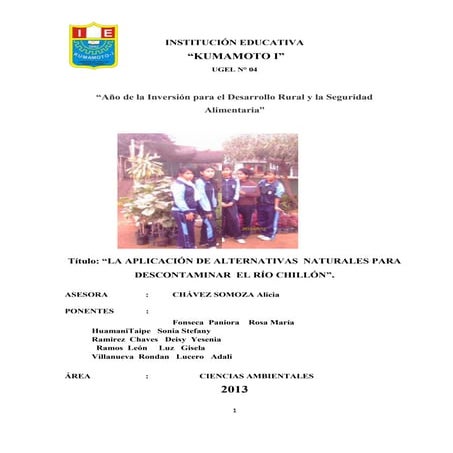 ALTERNATIVAS NATURALES PARA LA DESCONTAMINACIÓN DEL RÍO CHILLÓN 
