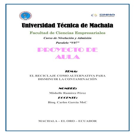 el reciclaje como alternativa para disminuir la contaminacion(proyecto)